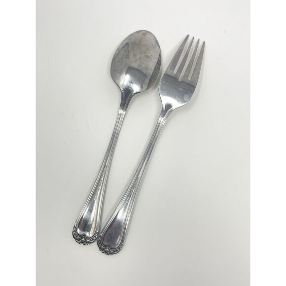 Rogers Stanley Roberts TRIO ROSE PETAL Stainless Dinner Fork 7 3/8” & Spoon 7” - Picture 5 of 6